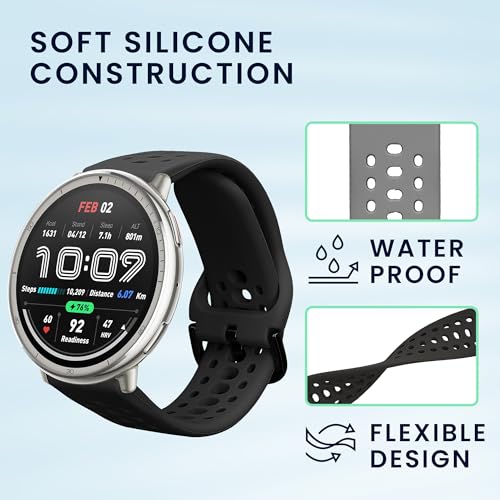 kwmobile Straps Compatible with 20mm Amazfit Active 2 /Active Edge/Bip 3/GTS 3 4 Straps - 2x Replacement Silicone Watch Bands - Black/Dark Grey - image 4