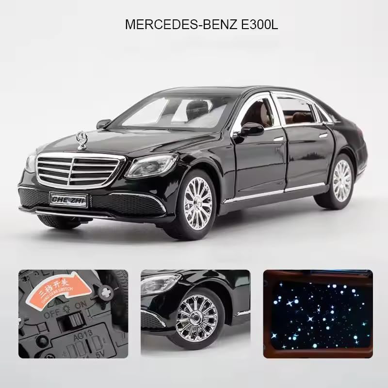 Image of Alokik Enterprise 1:24 Marcedes Benz E300L Diecast Metal Pull Back Car with 6 Openable Doors with Sound and Light Toy Decoration car Best Gift Toys for Kids 【Black】