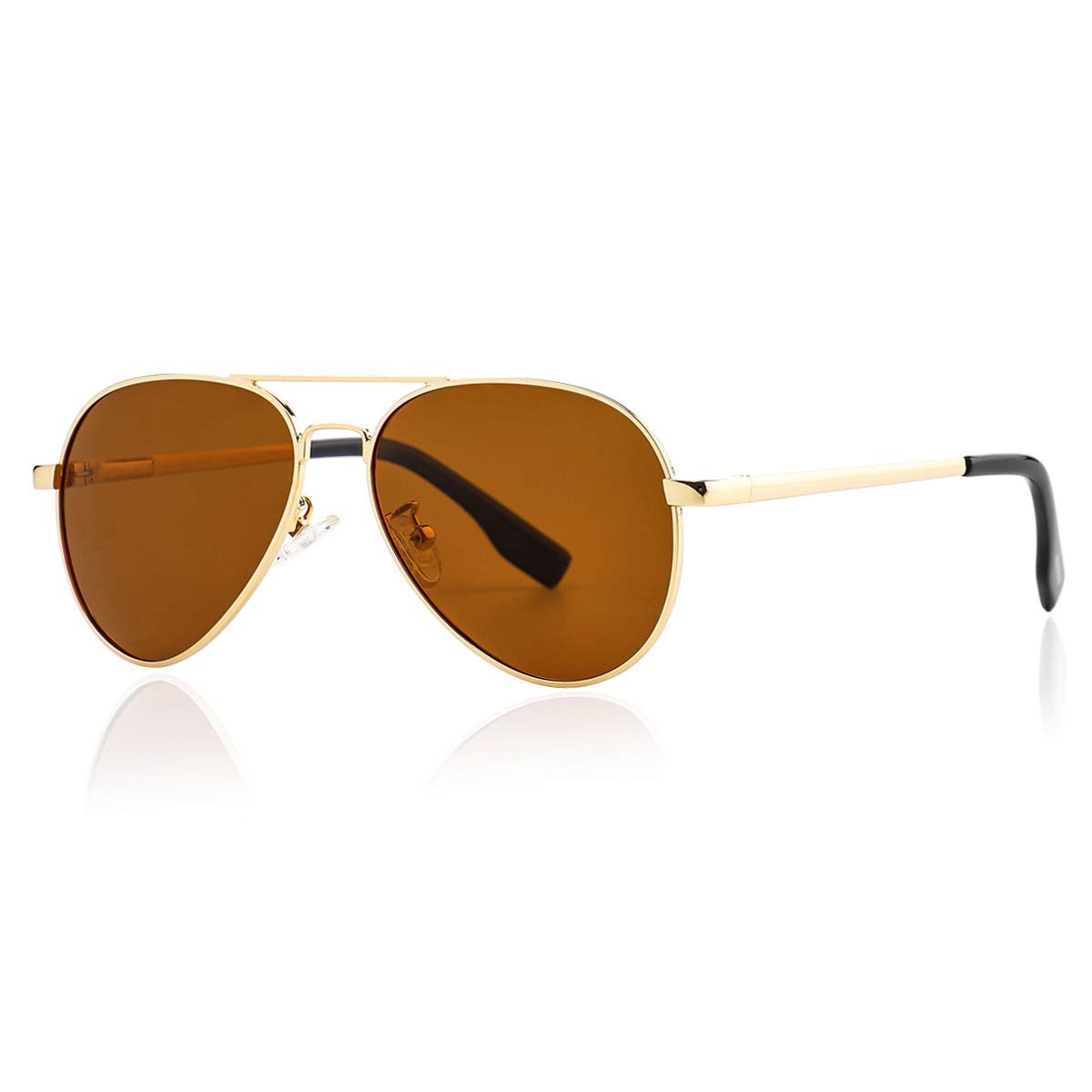 Gleyemor Gafas de sol polarizadas estilo aviador para cara pequeña para mujeres y hombres, 52 mm, aviadores pequeños, 100 % protección UV, Dorado/Marrón, Small Size - 52 Millimeters