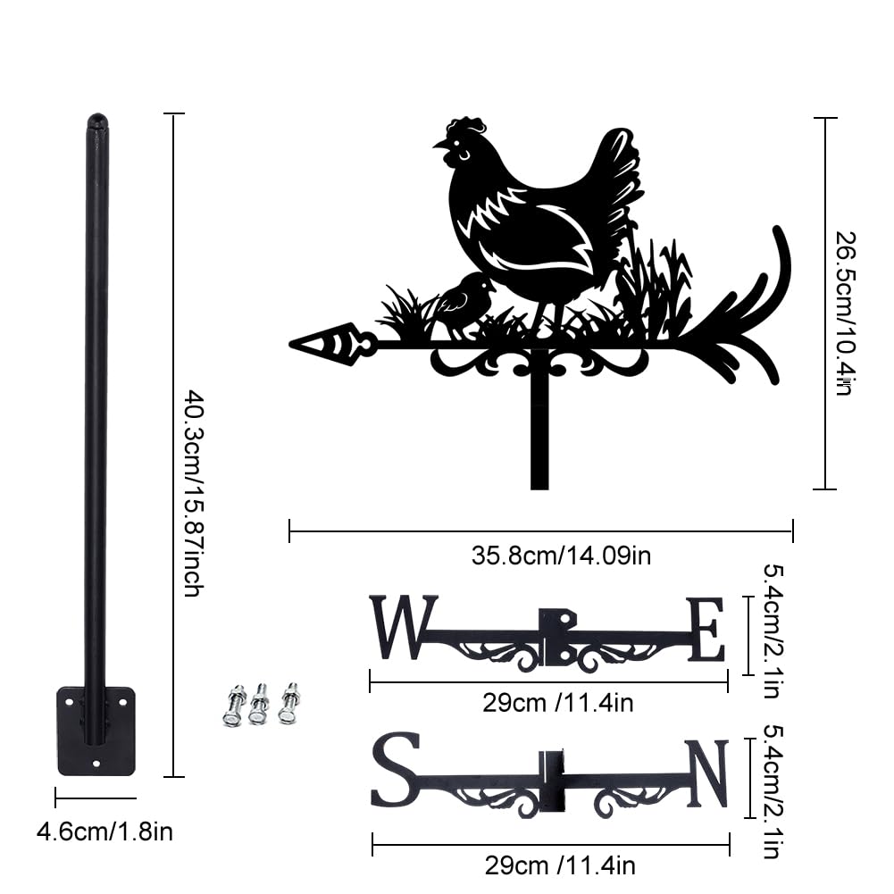 SUPERDANT Poule Herbe Métal Girouette Animaux Fer Forgé Girouette de Jardin Exterieur Jardin Direction Signe Extérieur Ferme Girouettes en Métal Décoration Creux Vent Direction Indicateur