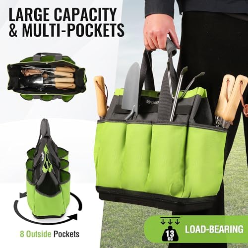 WORKPRO Garden Tool Bag with Waterproof Plastic Base, 8 Pockets Gardening Bag, Heavy Duty Oxford Garden Tote Caddy, Gardening Tool Kit Holder for Indoor and Outdoor(Tools NOT Included) - Thumbnail 4