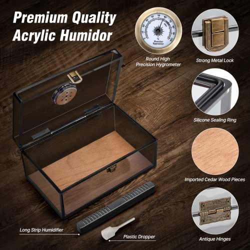 image for Scotte Acrylic Humidor - Cigar Box With Hygrometer, Humidifier & Acces