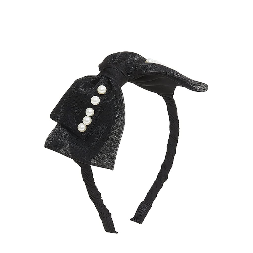 Cerchietto per capelli con fiocco nero Copricapo Fascia per capelli con bordo largo Pressione Mostra viso Cerchietto per capelli piccolo