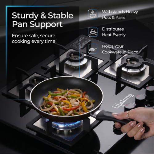 Image of Lifelong 4 Burner Hob | 8mm Thick Toughened Glass | Highly Efficient Auto Ignition Tabletop Gas Stove & Wok Burner | 360 Multidirectional Gas Inlet | Spill-Proof & Easy Clean Surface (Black)