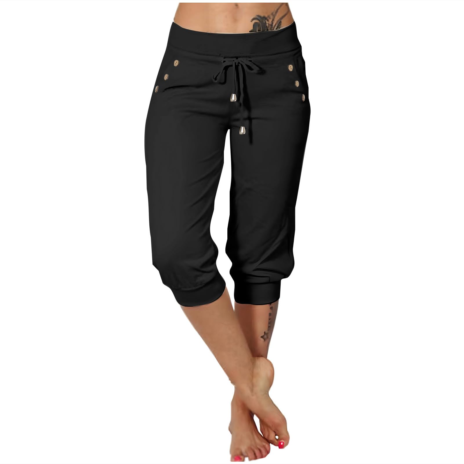 Capris Pants for Women 2026 Sweatpant Cropped Jogger Running Pants Lounge Loose Fit Drawstring Waist with Side Pockets — view 15