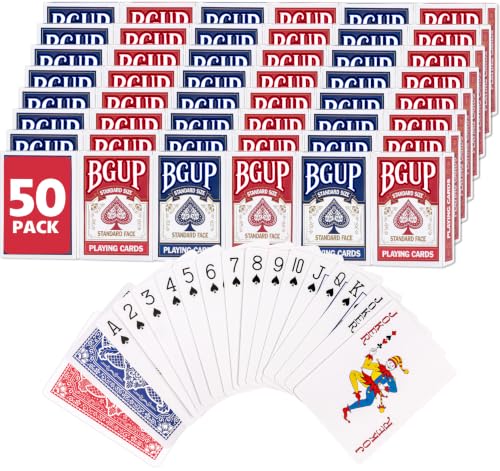 BGUP Playing Cards 50 Decks of Cards Bulk Standard Size Poker Cards Perfect for Classic Card Games Party Games Blackjack Card Games for Families & Magic Performances (Red/Blue)
