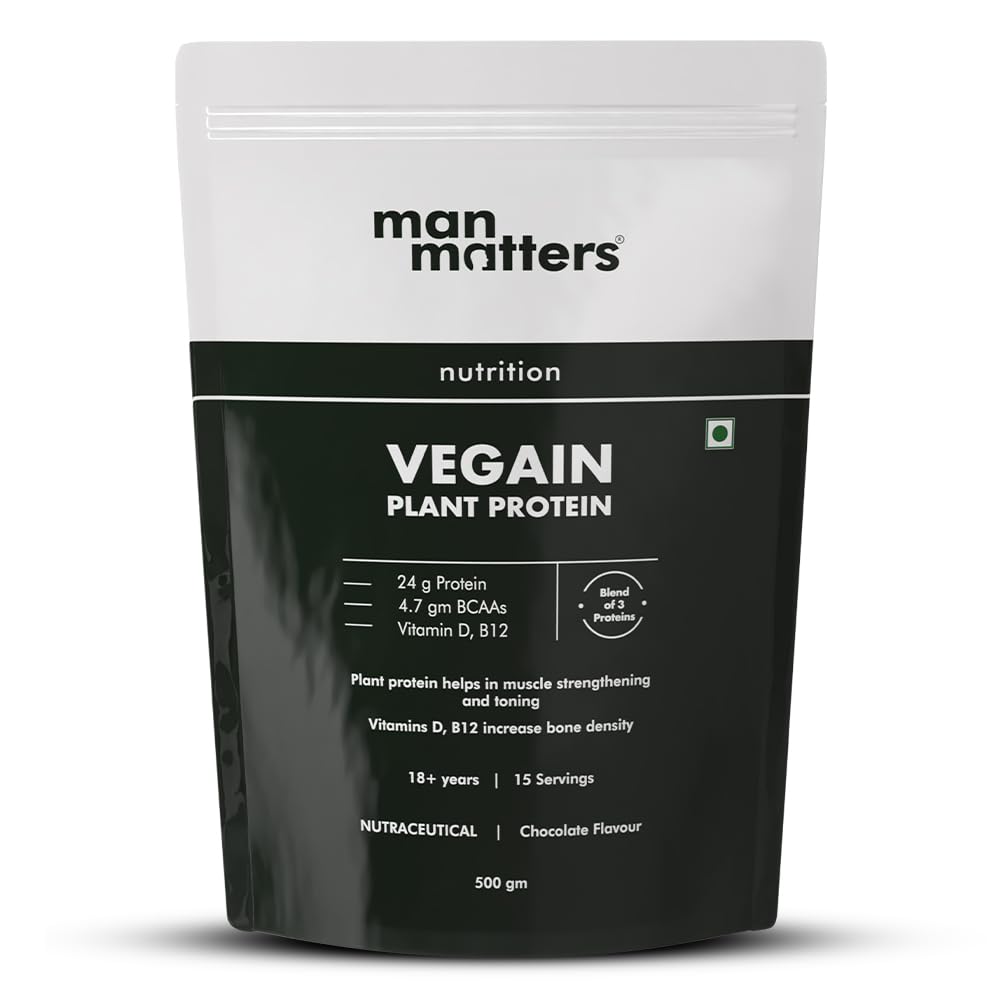 Man Matters VEGAIN Plant Protein Powder for Men | 100% Vegetarian | Made with Pea, Brown Rice, Moong Bean and Whole Algae | Gluten Free, Dairy Free & Soy Free | 500 grams-image-19