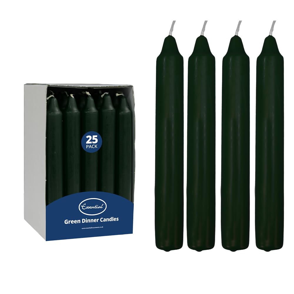 Essential Housewares - 25 Dinner Candles - Green - 6-7 Hour Burn Time