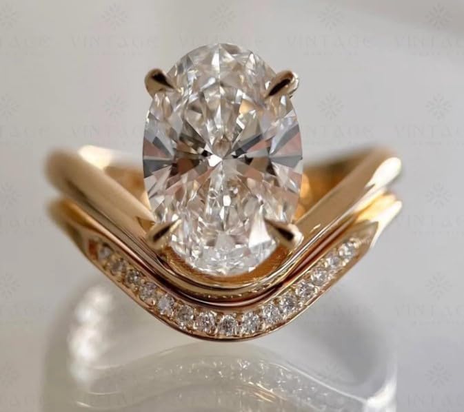 3 CT Oval Moissanite Diamond Engagement Ring Set 14Kt Solid Gold Plated Wedding Ring,Engagement Gift for her,Gift For Her.