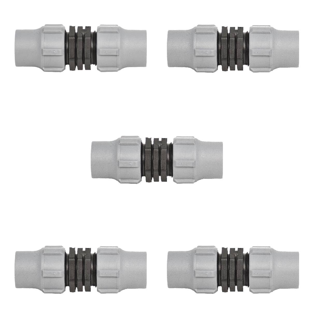 Hydrosure Black Nut-Lock Joiner 18 Mm - Pack Of 5 Heavy-Duty Irrigation Pipe Connectors With Anti-Leak Nut-Lock Design For Secure Ldpe/Drip Tubing Connections, Easy Installation For Lawn, Patio