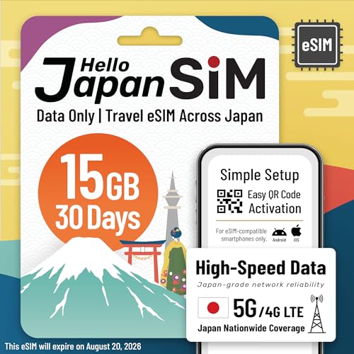 Japan Travel eSIM 15GB/30 Days | SoftBank 5G | Valid Until Aug 20 2026
