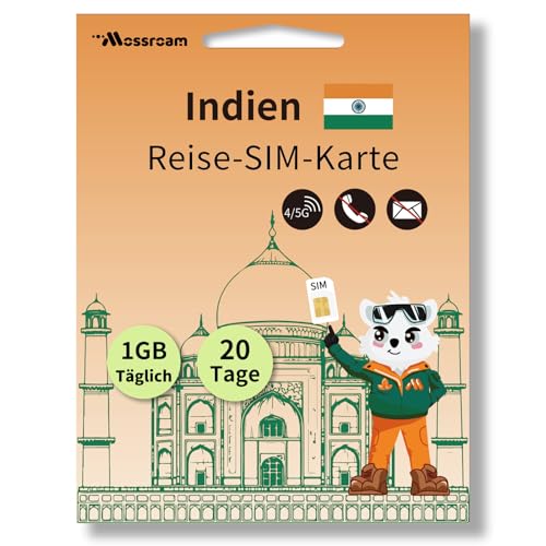 Reise-SIM-Karte für Indien – 5G/4G LTE-Hochgeschwindigkeitsdaten – Prepaid und kein Roaming – 1 GB für 20 Tage – Einfache Aktivierung für Touristen und Geschäftsreisende