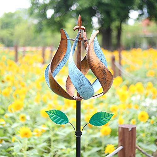 3D Kinetic Tulip Garden Wind Spinner, 14" Wide, 75.5" High 360 Degrees Flower Windmill - Decorative Wind Spinners Lotus-Shaped For Home Outdoor Patio, Lawn & Garden Decoration #TOP2