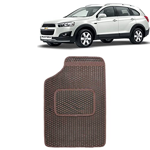 Image of Kingsway Dotted Design Car Floor Foot Mats Universal Fit for Chevrolet Captiva, Model Year : 2006-2016, Water and Dustproof, Color Brown, Set of 5 Pieces