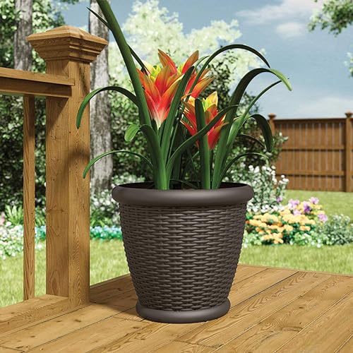 Suncast 1816WJ 18 Inch Round Decorative Plastic Wicker Style Planter Flower Plant Pot thumb #2