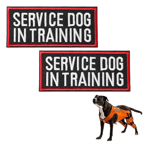 2 PCS Service Dog in Training Patches Black Service Dog Patch with Hook and Loop Red Border Pet Vest Patch for in Training Dogs and Emotional Support Dogs