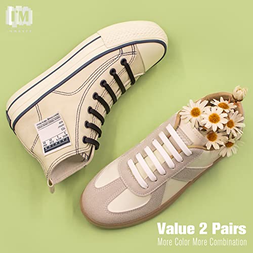 Image of INMAKER No Tie Shoelaces for Kids and Adults (2 Pairs), Elastic Shoelaces for Sneakers, Silicone Flat Tieless Running Shoe Laces