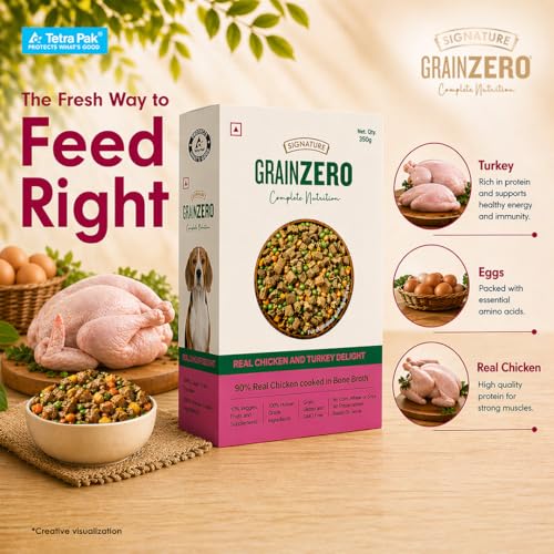 Image of Grain Zero Dog Fresh Food Tetra Pak Real Chicken & Turkey Delight, for Adult & Puppy, 350g | Supports Joint & Health | Anti-Inflammatory Properties | Ready to Serve | One Pack One Meal