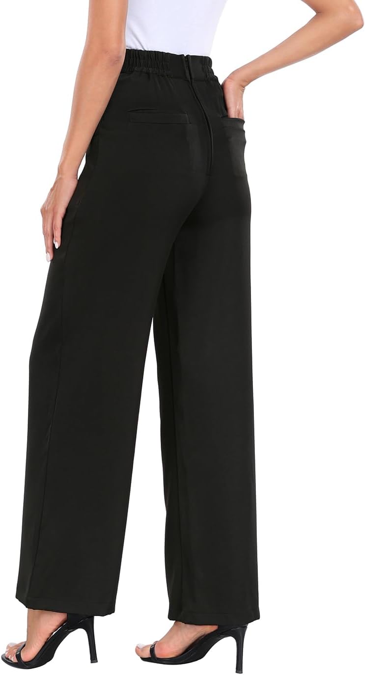 HDE Super High Waisted Wide Leg Pants Tailored Office Work Trousers with Pockets - Image 4