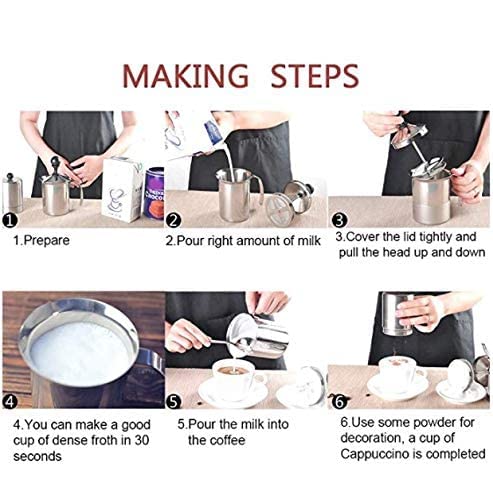 Espumador de Leche Manual, jarras de Espuma de Leche de Mano de Acero Inoxidable, espumador de Capuchino de café de… - Imagen 6