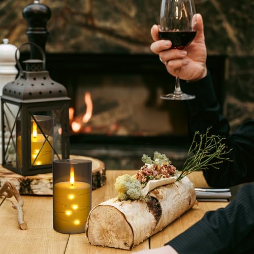 Kiexung LED Kerze, LED Kerze mit eingebauter Lichterkette, batteriebetriebene Kerze, Plexiglaskerze mit Fernbedienung Timer, festliche flammenlose Kerze, Wohnkultur, 3-teiliges Set (grau)