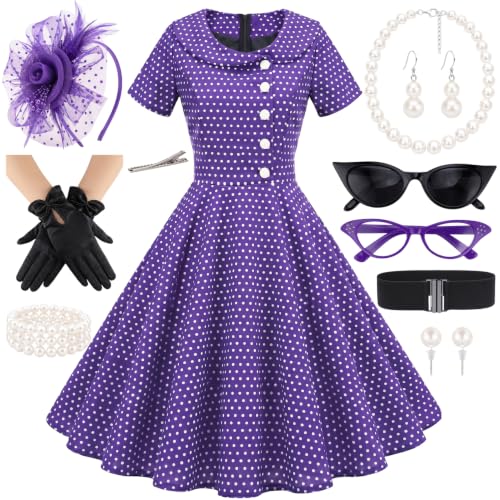 1950s Polka Dot Dresses for Women Tea Party Outfit with 50s Accessories