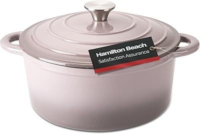 Hamilton Beach Enameled Cast Iron Dutch Oven 5.5-Quart Gray, Cream Enamel Dutch Oven Pot with Lid, Cast Iron Dutch Oven with Even Heat Distribution, Safe Up to 400 Degrees, Durable