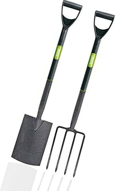 AAMEN Carbon Steel Garden Fork And Spade Set, Heavy Duty Garden Fork And Spades For Digging, Tilted Plastic Handle, Garden tools For Gardening