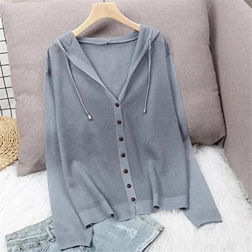Women Summer Cardigan Long Sleeve Knitted Sweater Button Up Hooded Jacket Tops4