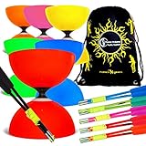 Este juego viene con palos de diábolo de fibra de vidrio ultrarresistentes de alta calidad con una cuerda de 1,5 m de largo. Estos palos de colores brillantes están diseñados para encajar perfectamente con el eje de los diábolos para trucos de rutina, y los mangos de espuma suave brindan un agarre seguro y cómodo. La cuerda adjunta es suave y fuerte. Longitud del palo: 32,5 cm Peso por palo: 70,5 g. ¡No olvides tu carrete de 10 m de cuerda diábolo!