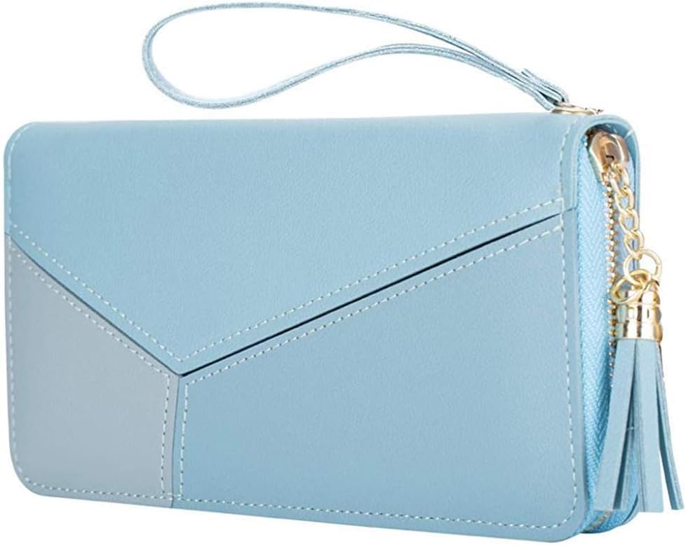 Women's Long Wallet Tassel PU Leather Multi- Slots Girls Zipper Coin Large Purse | Color Blue-image-33