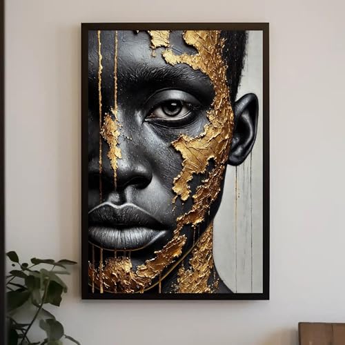 Tableau sur toile garçon noir portrait décoration murale salon 70x110