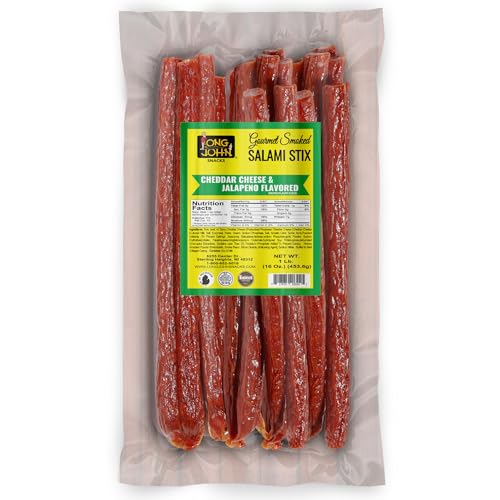 Image of Long John Snacks Dried Salami Sticks, Jalapeno Cheddar, 16 Oz | High Protein Smoked Meat Sticks Bulk Pack - Handcrafted From Fresh, Never-Frozen Cuts of USA Beef and Pork