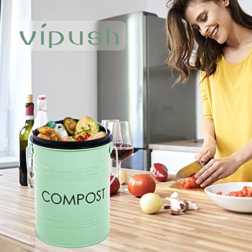 Vipush Kitchen Countertop Compost Bin With Lid – Small, Includes Inner Compost Bucket Liner & Charcoal Filter, Green #TOP6