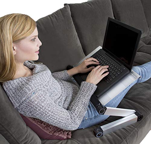 WorkEZ Executive Adjustable Height & Angle Ergonomic Aluminum Laptop Cooling Stand, Multifunctional Lap Desk, Folding Portable Reading & Monitor Riser