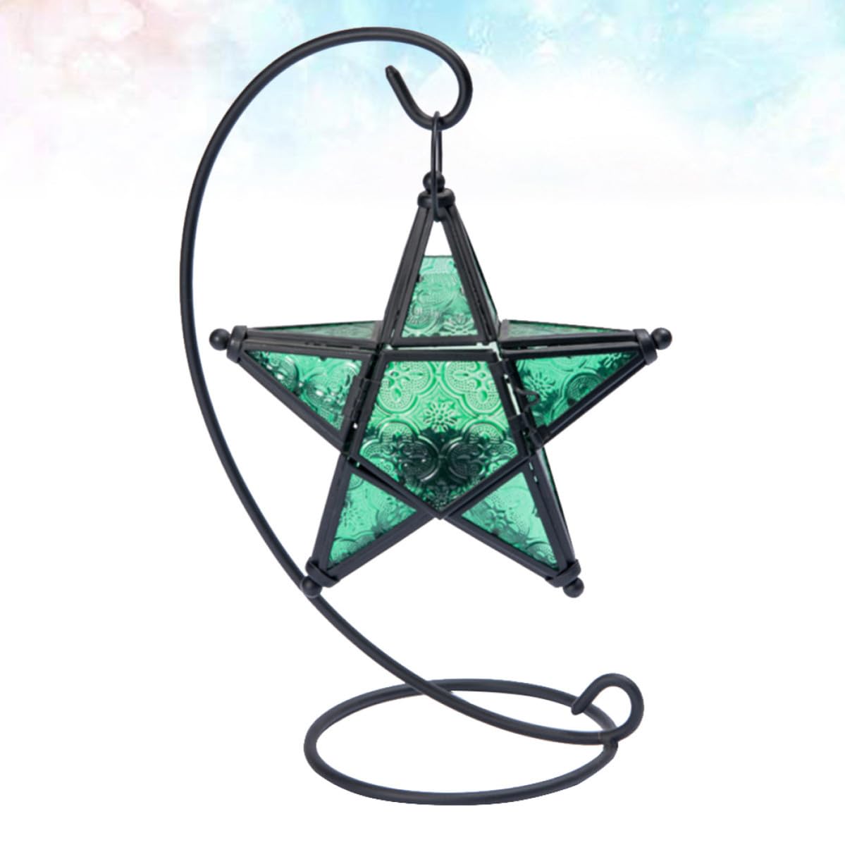 Candelabro de Hierro y Cristal Pentagrama Verde para Porche y Bodas