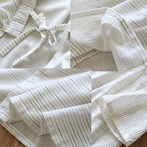 Image of SIQITECHNO Men Summer Kimono Bathrobe Long Cotton Yukata Woven Striped Pajamas Loungewear Mens Bathrobe Sleepwear Nightgown