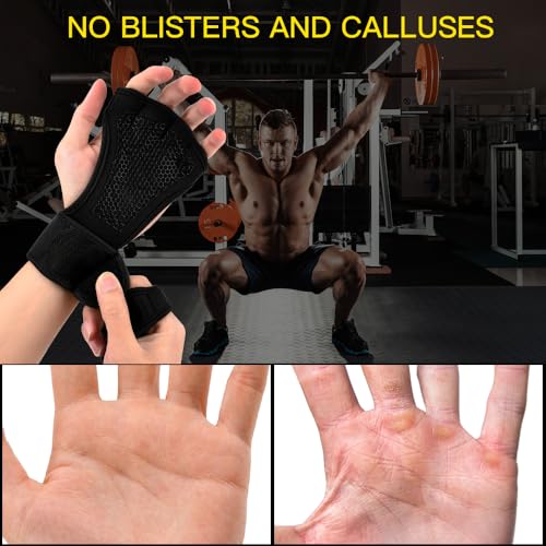 flintronic Guantes de Gimnasio, Guantes Crossfit con Muñequeras Gym, Guantillas Gym Transpirable Antideslizantes, Válidos para Gimnasio, Calistenia, Mancuernas, Kettlebell, Dominadas Fitness (Negro) - Imagen 4