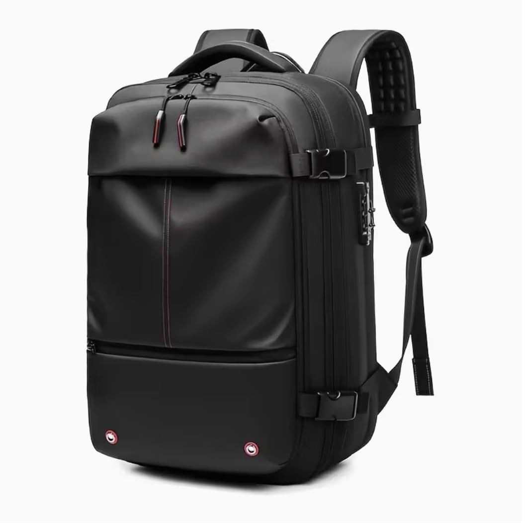Sac à dos de voyage à compression sous vide avec serrure à combinaison, compartiment pour ordinateur portable de 17 pouces et manchon de chariot - Sac à dos robuste de haute qualité pour la randonnée