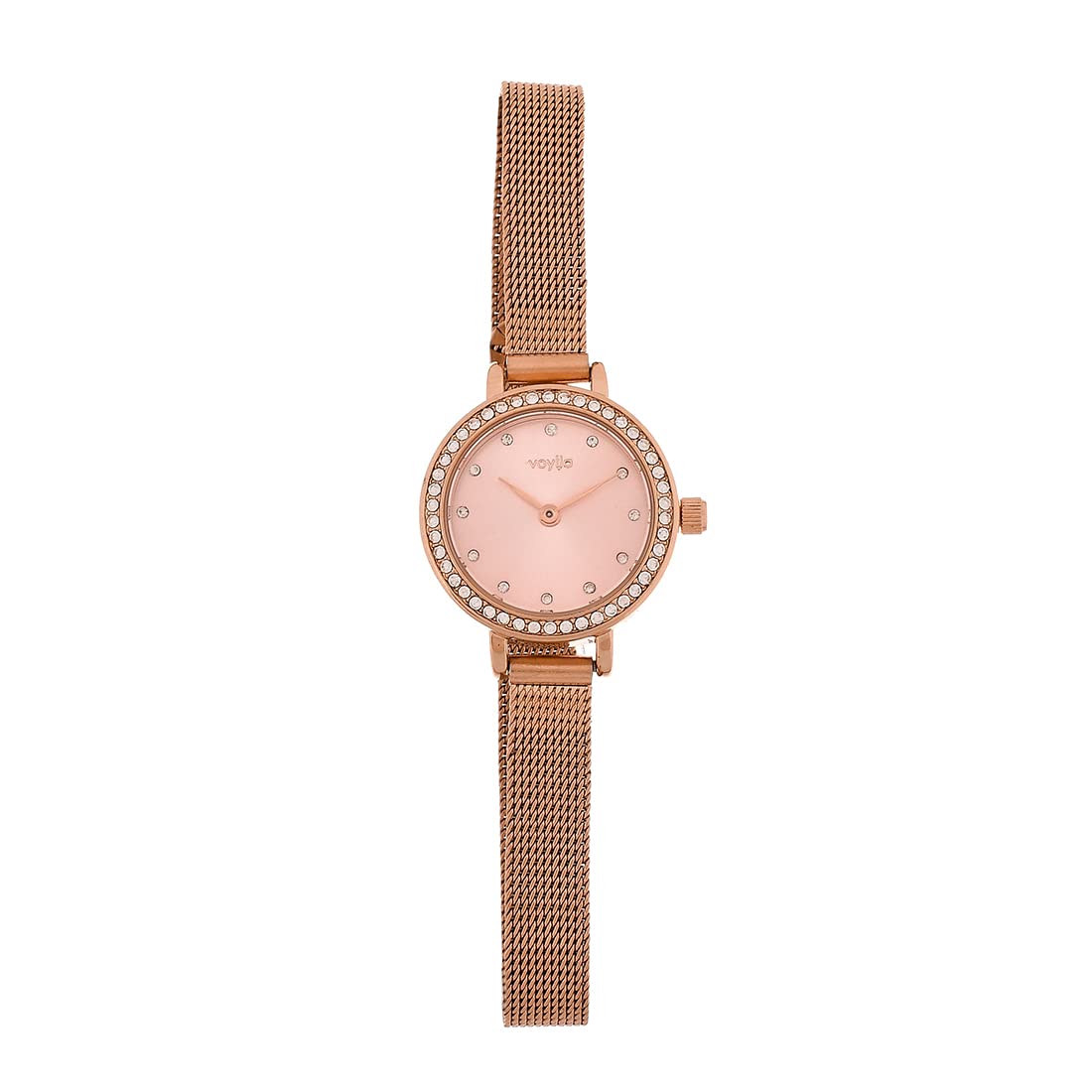 Voylla Rose Gold Plated Embellished Dial Stainless Steel Bracelet Style Straps Analogue Quartz Movement Ladies Watch for Women and Girls (B0BT82X46Z) Amazon Price History, Amazon Price Tracker