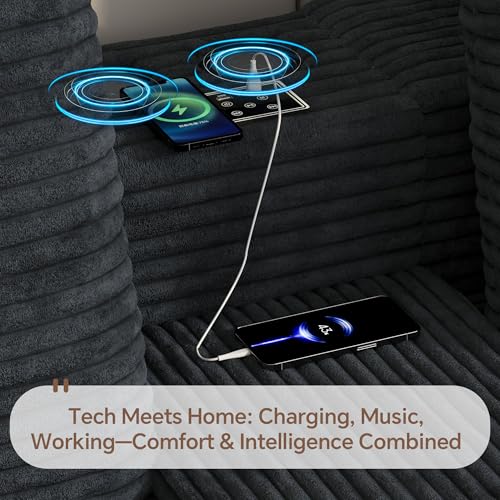 Image of 150 inch Oversized U-Shaped Modular Sectional Sofa | Multi Functional Console,Wireless Charging,6-Seater Upholstered Couch with USB and 2 Cup Holder,Easy Assembly,for Living Room