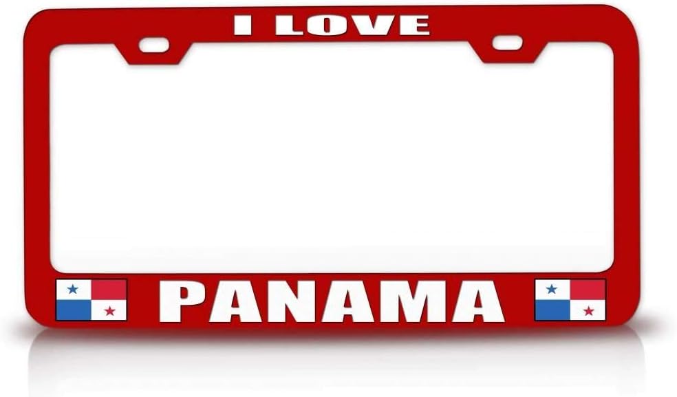I Love Panama Flag Metal Car SUV Truck License Plate Frame Red w60