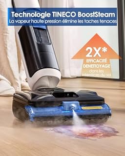 Tineco Floor One S6 Stretch Steam Nettoyeur Vapeur, Aspirateur Balai Vapeur à Câble Tout-en-Un, 160℃ HyperSteam, 180° Pose à Plat, Auto-Nettoyage à l'eau Chaude, Anti-Tangle-Design