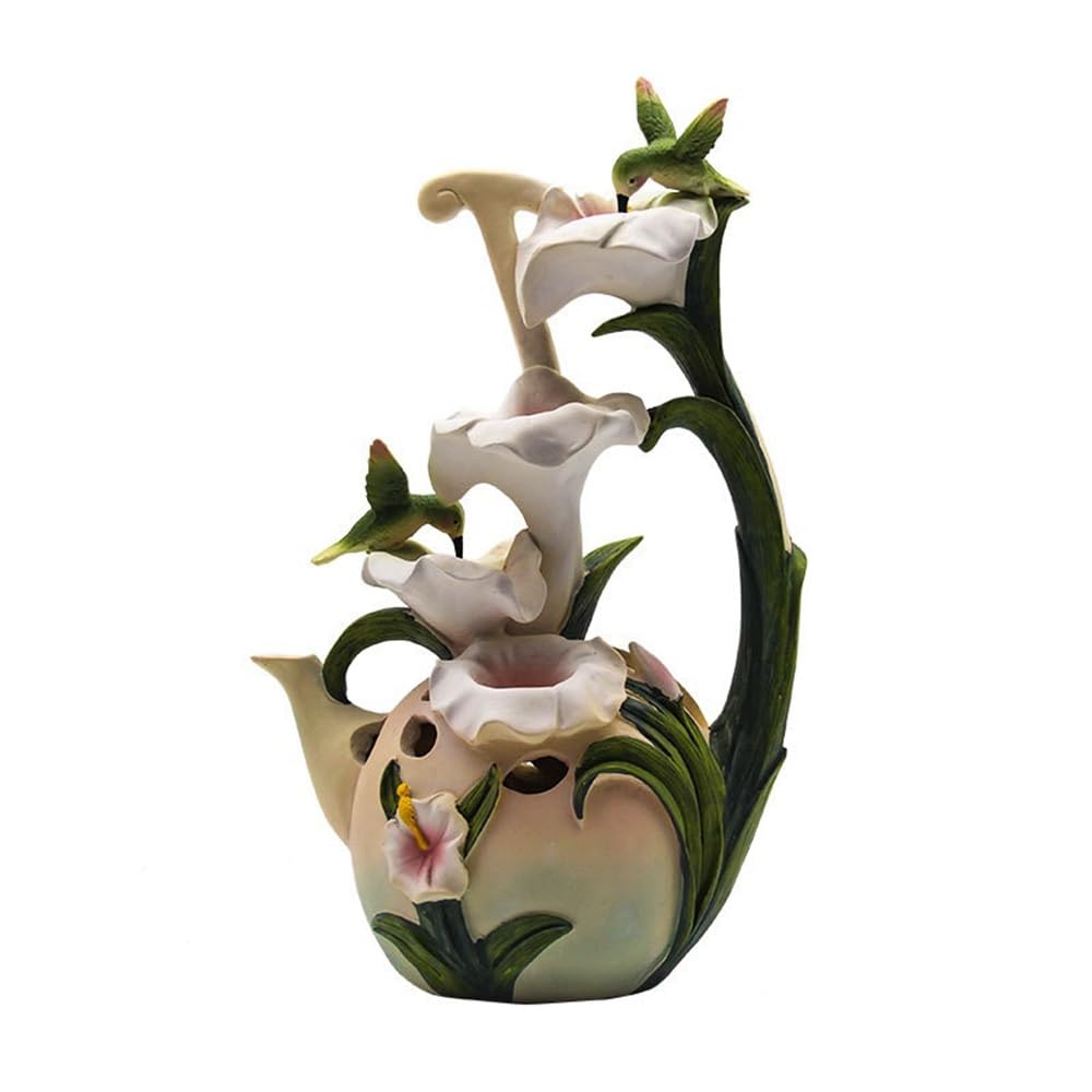 ZTHYSHOZ Tabletop Fountain Waterfall Hummingbird Lily Desktop Fountain Circulating Water Running Ornaments Creative Home Decorations