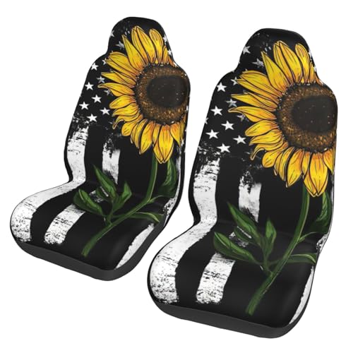 Housses de siège avant imprimées tournesol et drapeau américain EdWal pour auto et SUV
