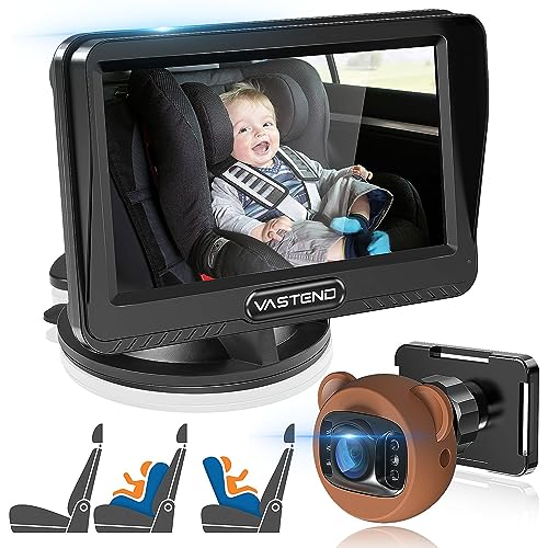 VASTEND Cámara de Coche de Bebé 1080P, 4,3' HD Monitor de Espejo de Coche 150° Vista Amplia, Función de Visión Pantalla , Cámara de Asiento de Seguridad