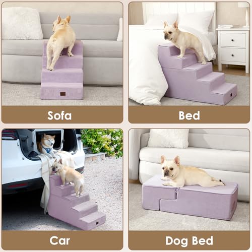 Image of EHEYCIGA Dog Stairs for High Bed 22.5 inch H, 5-Step Dog Steps for Bed, Pet Steps for Small Dogs and Cats, Non-Slip Balanced Pet Ramp Indoor, Lilac