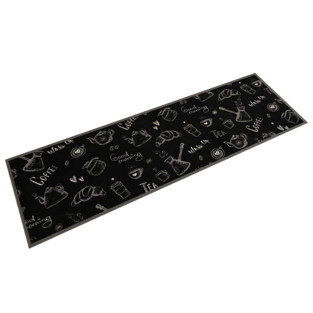 Tapis de cuisine lavable en velours noir antidérapant 45x150cm