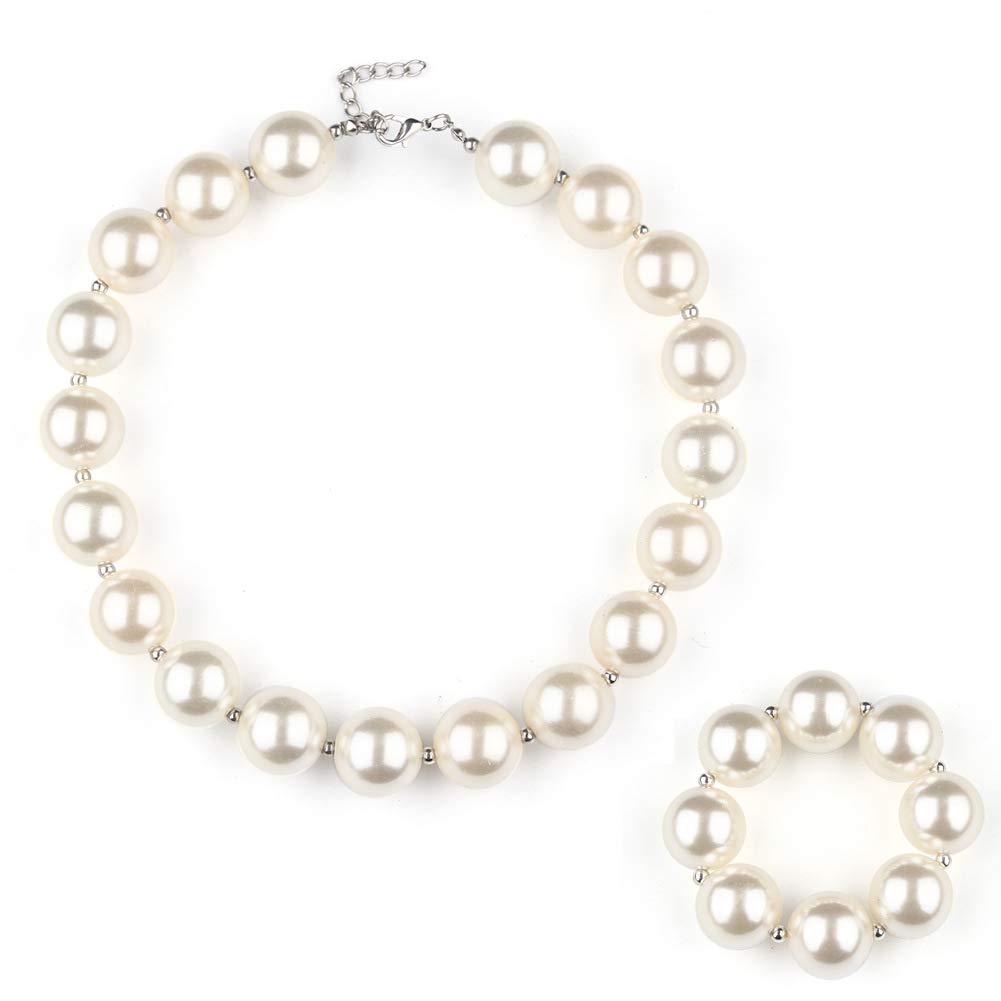 RONGWIN Bubblegum Necklace for Little Girls Chunky Bead Necklace And Bracelet Set Princess Necklace Dress Up Pretend Play Jewelry Set Party Favor Gifts with Gift Box (B Set)