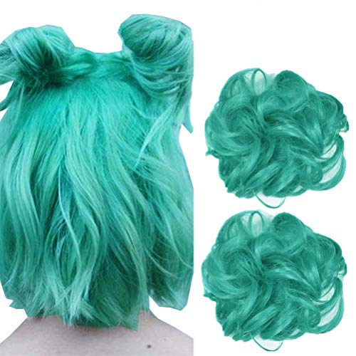 iLUU Women Kids Girls Hair Bun Extension Wig Hairpiece Wavy Curly Messy Donut Chignons Extensions Messy Bun Extension Hairpieces Wig Green (2pcs)